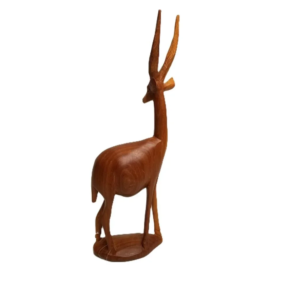Hand Carved Wood Gazelle Pair African Safari Tribal Decor Bohemian MCM